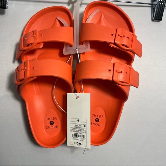 Women's Neida Eva Two Band Slide Sandals - Shade & Shore Coral Red Sz 6 NWT - Picture 2 of 6